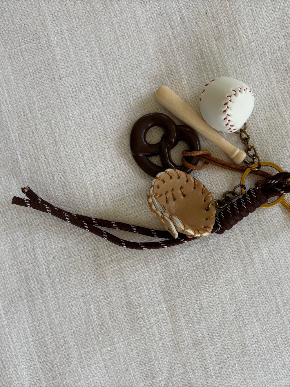 Leather Baseball Glove & Ball Keychain Charm - Brown Beige